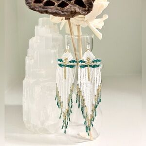 Dragonfly Beaded Fringe Earrings